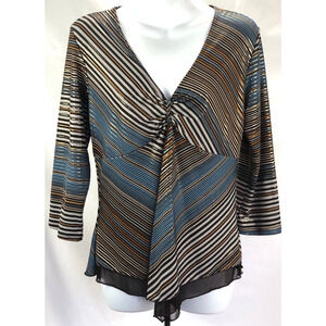 Vintage MKM Split Top L Blue/brown Metallic Drape Empire Layered Grunge 70s Y2K